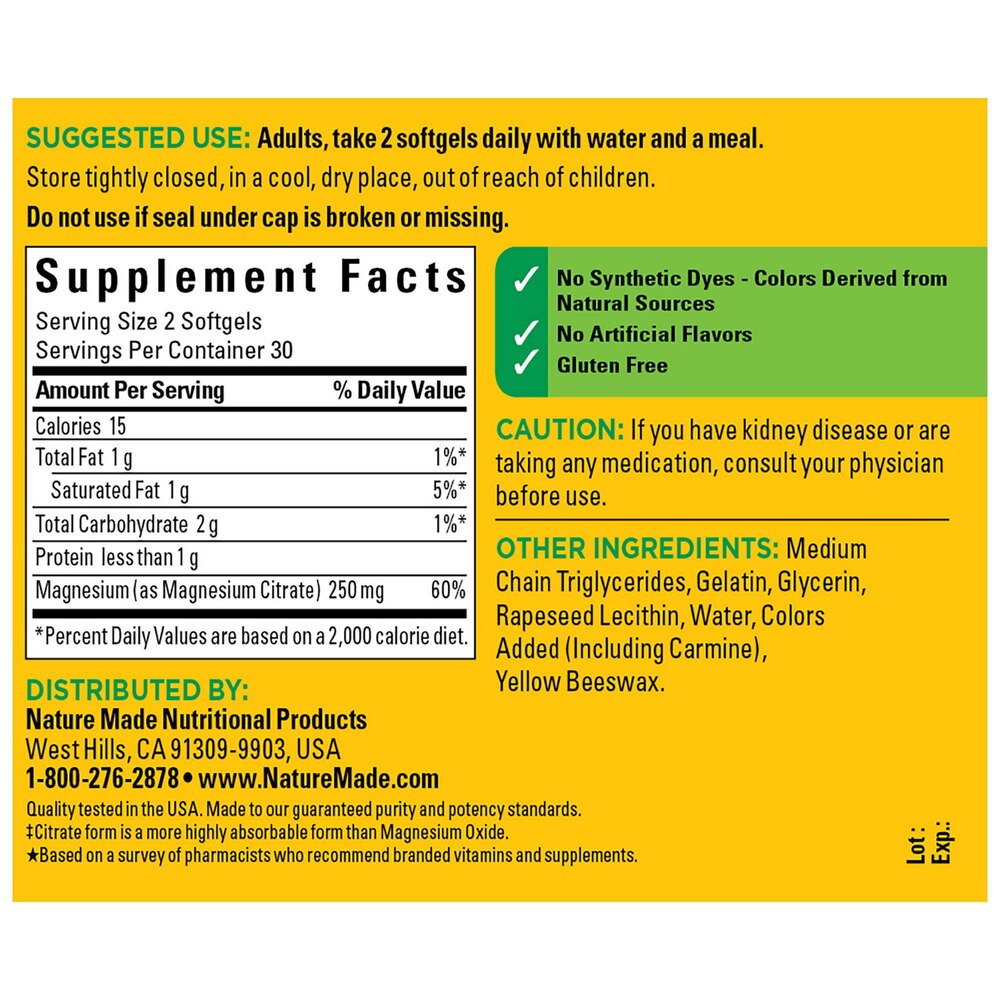Supplement label with detailed information on ingredients, distribution, and usage.