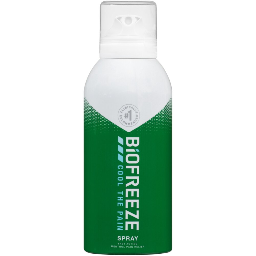 Biofreeze spray bottle on a white background