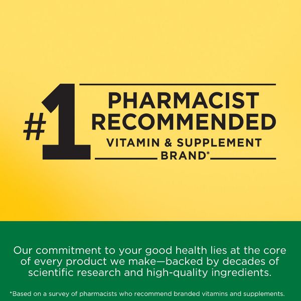 Promotional graphic for a vitamin and supplement brand with '#1 Pharmacist Recommended' text on a yellow and green background.