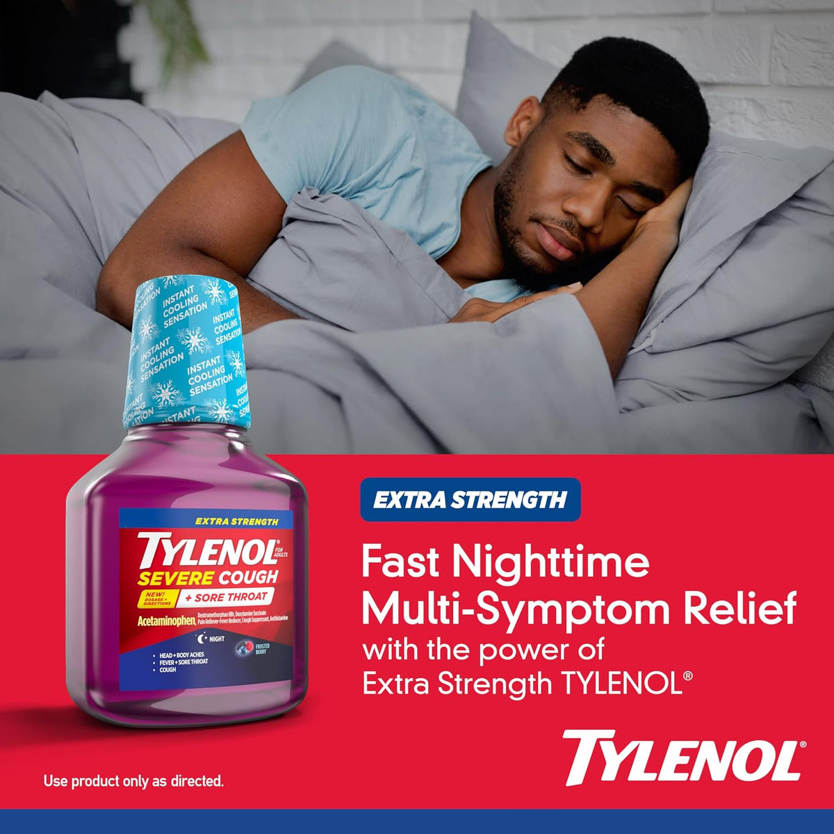 TYLENOL Cold + Flu + Cough Night Liquid Medicine, Wild Berry Burst, 8 fl oz