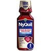 NyQuil bottle with red cap on a white background