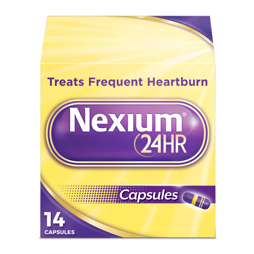 Nexium 24HR capsules packaging on a white background
