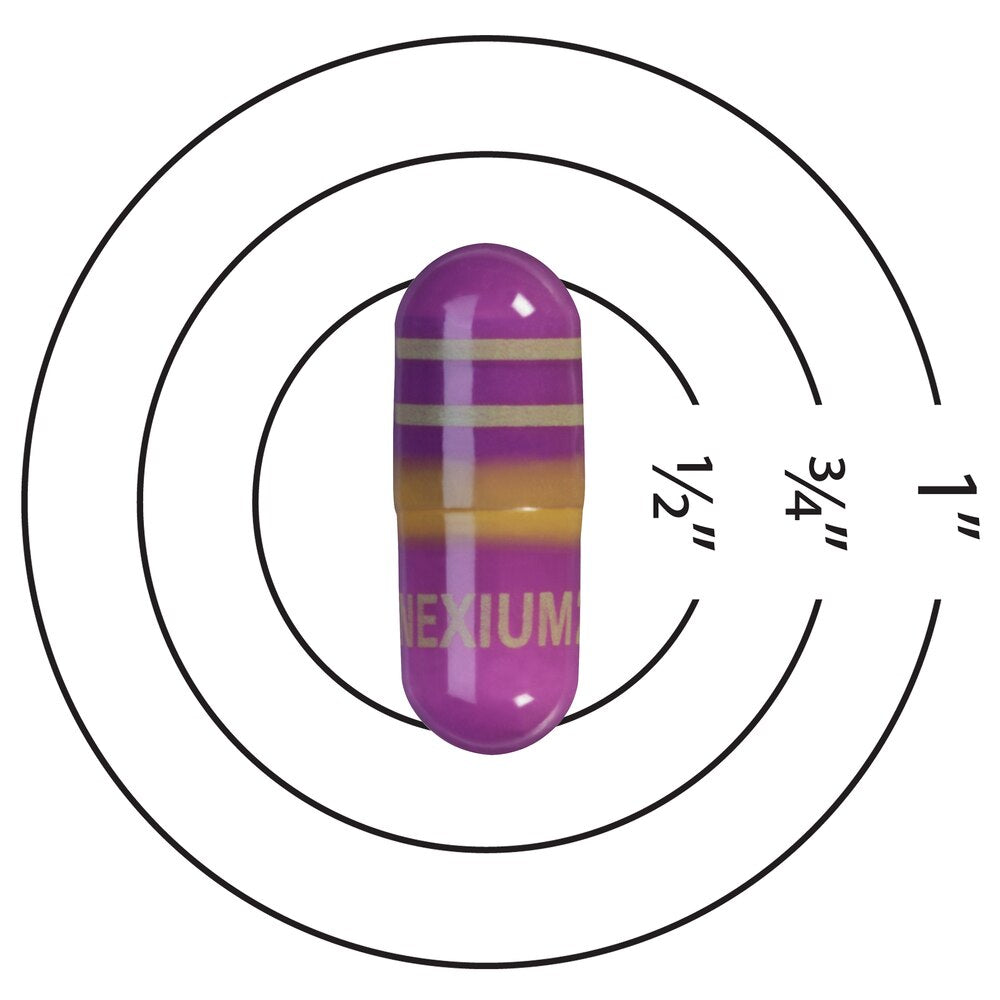 Nexium capsule with size measurement guide on a white background