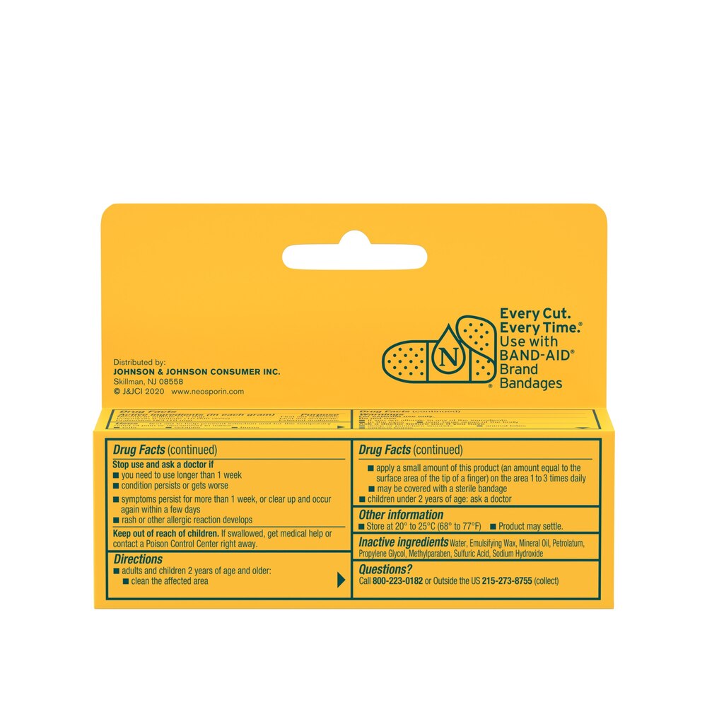 Yellow box of Band-Aid brand bandages with text and branding.