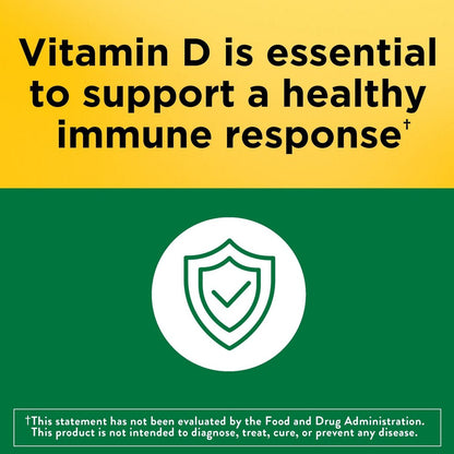 Yellow and green graphic with text about vitamin D's importance for a healthy immune response.