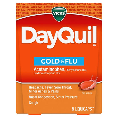 Vicks DayQuil Cold & Flu relief package with orange and white design.