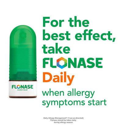 Flonase nasal spray with promotional text on a white background