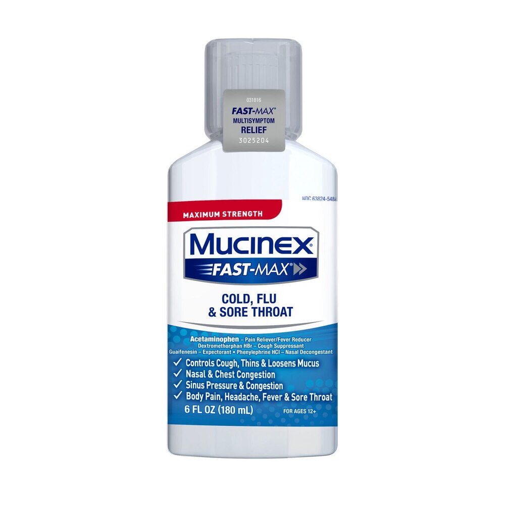 Mucinex Fast-Max bottle on a white background