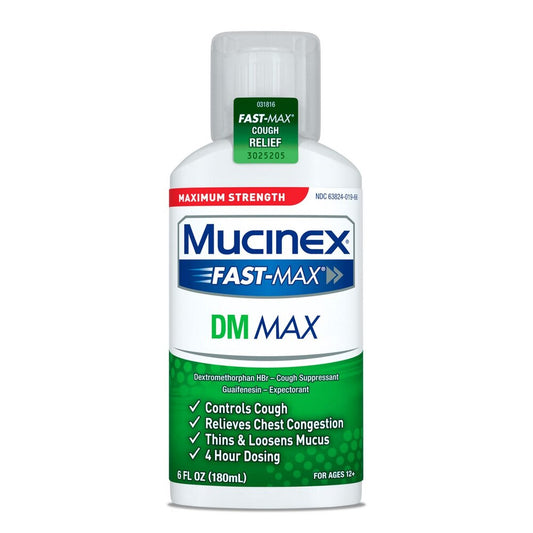 Mucinex Fast-Max DM Max bottle on a white background