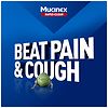 Mucinex box for beat pain and cough with blue and white design