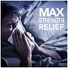 Product packaging for 'Max Strength Relief' with a person holding their head in their hands.
