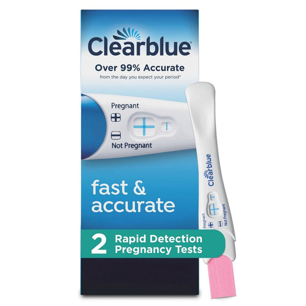 Clearblue pregnancy test packaging with a white background