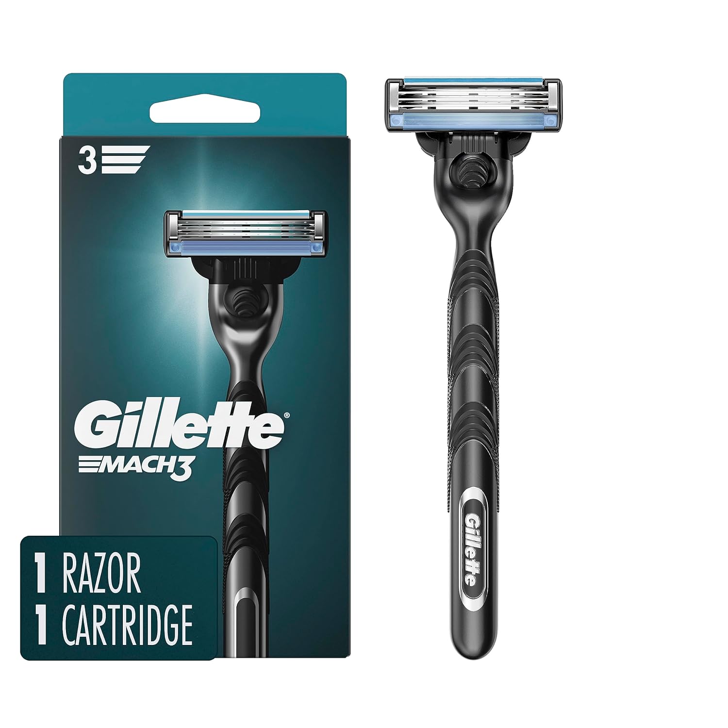 Gillette Mach3 razor and packaging on a white background