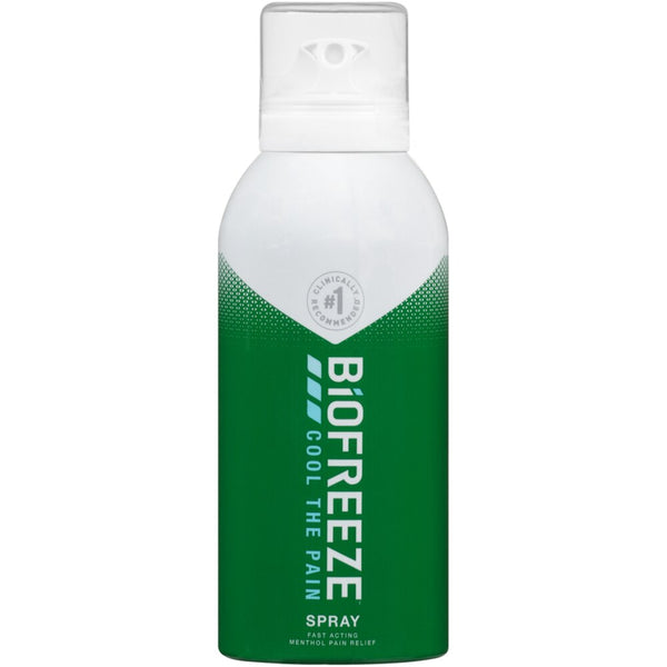 Biofreeze spray bottle on a white background