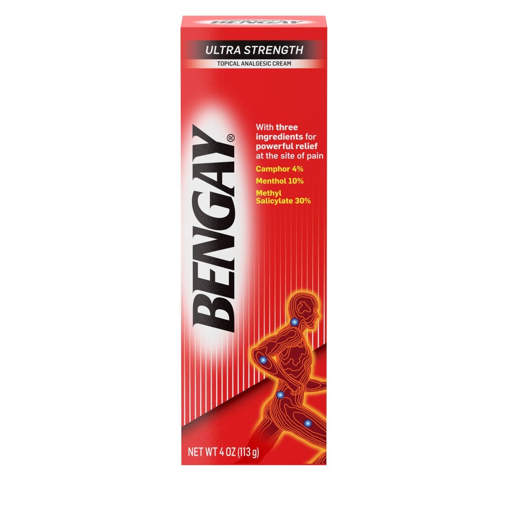Bengay ultra strength topical analgesic cream packaging on a white background