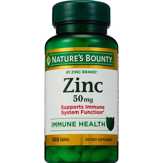 Nature's Bounty Zinc supplement bottle on a white background