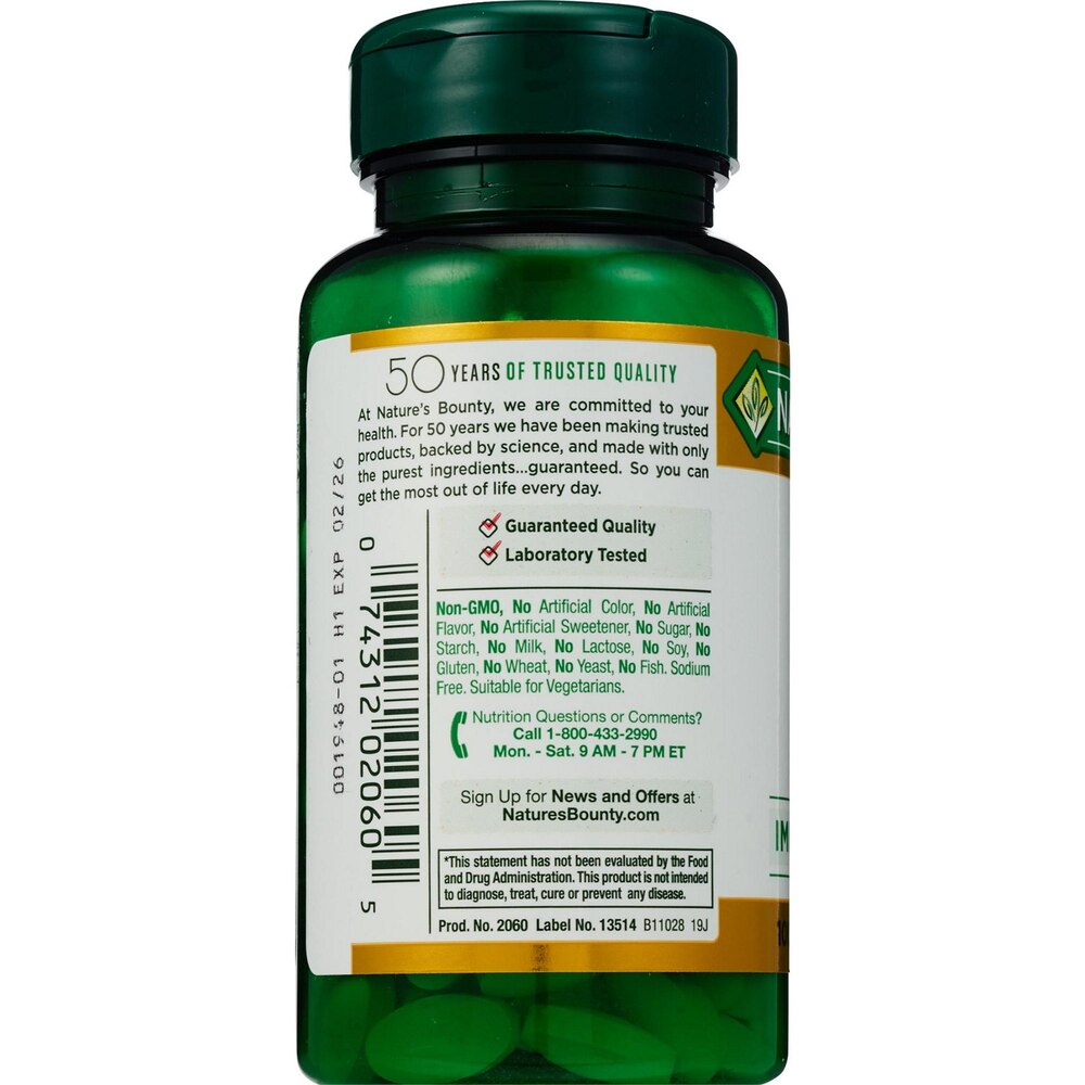 Green supplement bottle with label on a white background