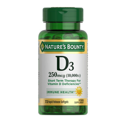 Nature's Bounty D3 vitamin supplement bottle on a white background