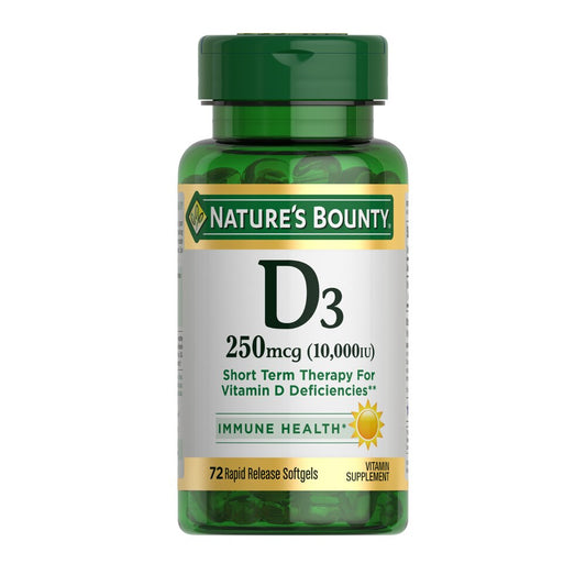 Nature's Bounty D3 vitamin supplement bottle on a white background