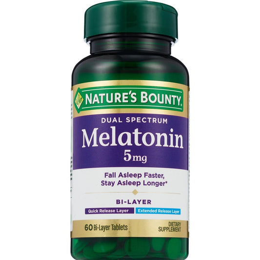 Nature's Bounty Melatonin supplement bottle on a white background