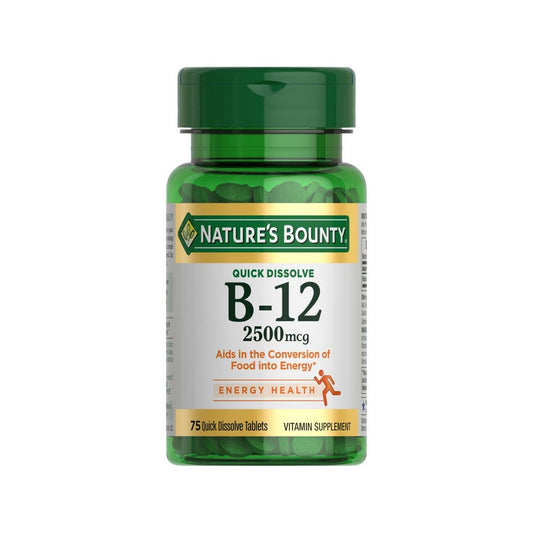 Nature's Bounty B-12 supplement bottle on a white background