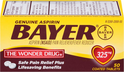 Bayer Aspirin packaging with yellow and red design