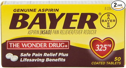 BAYER GENUINE ASPIRIN 325MG COATED TABLETS 50 CT