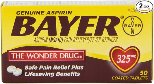 BAYER GENUINE ASPIRIN 325MG COATED TABLETS 50 CT