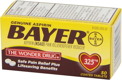 BAYER GENUINE ASPIRIN 325MG COATED TABLETS 50 CT