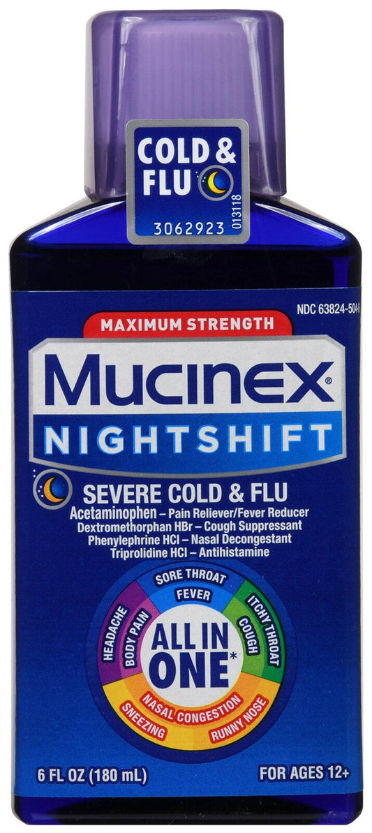 Mucinex Nightshift Maximum Strength Severe Cold & Flu, Nighttime Multi-Symptom Relief, 6 fl oz