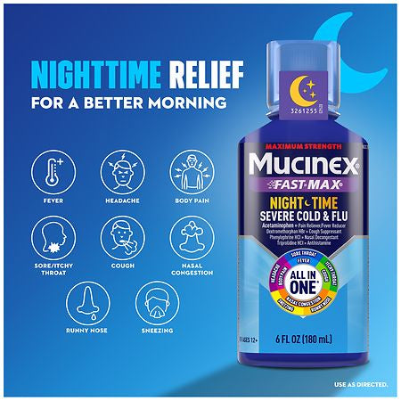 Mucinex Nightshift Maximum Strength Severe Cold & Flu, Nighttime Multi-Symptom Relief, 6 fl oz