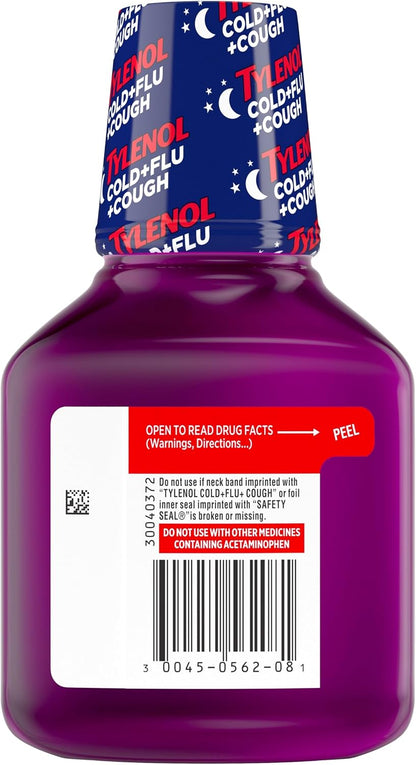 TYLENOL Cold + Flu + Cough Night Liquid Medicine, Wild Berry Burst, 8 fl oz
