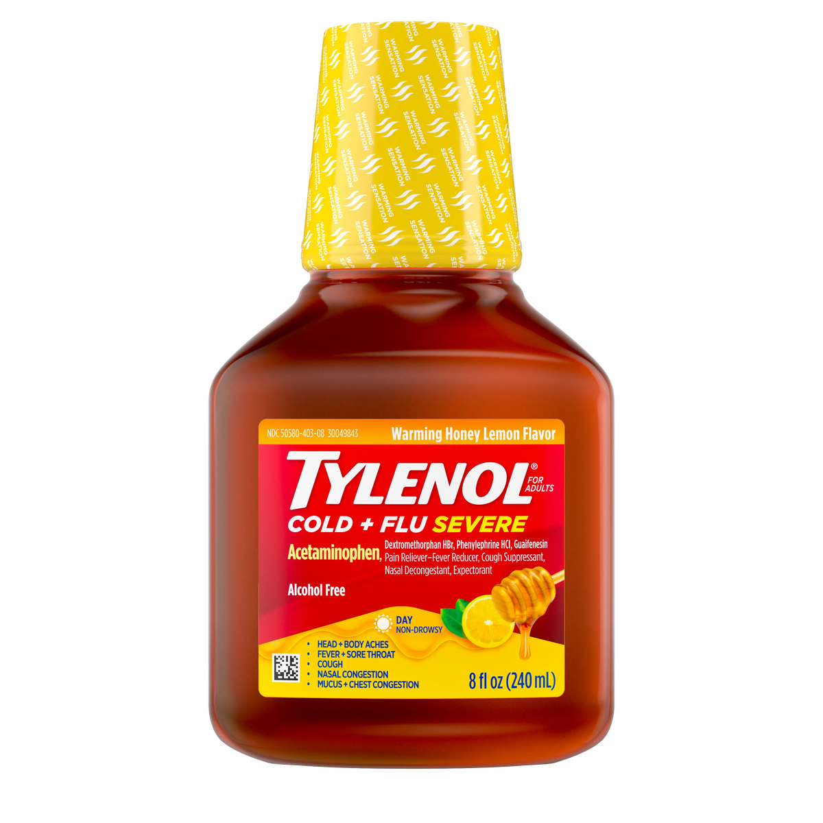 TYLENOL Cold + Flu Severe Flu Medicine, Honey Lemon, 8 fl oz