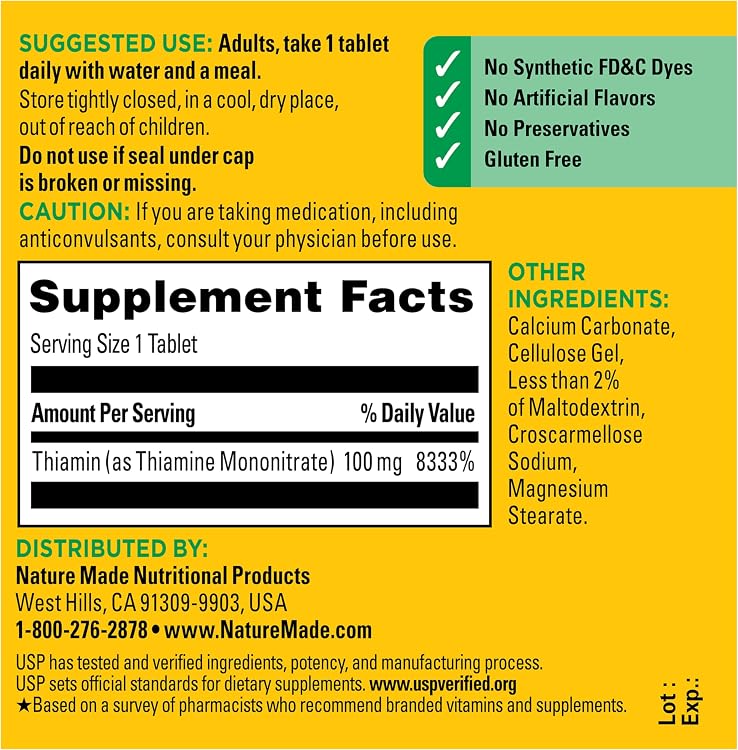 Nature Made Vitamin B-1 100 mg Tablets