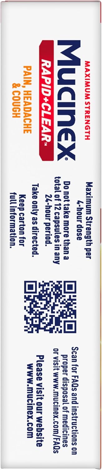 Mucinex Rapid+Clear Maximum Strength Cold & Cough Medicine, Rapid Release Liquid Gels, 16 Count