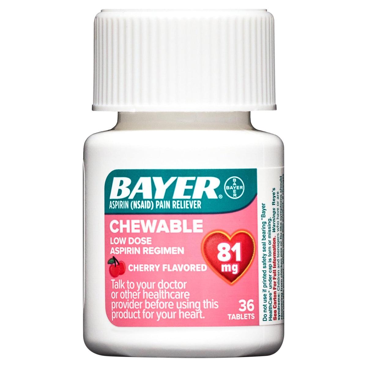 Bayer Aspirin 81 mg Chewable Tablets Cherry, 36 CT