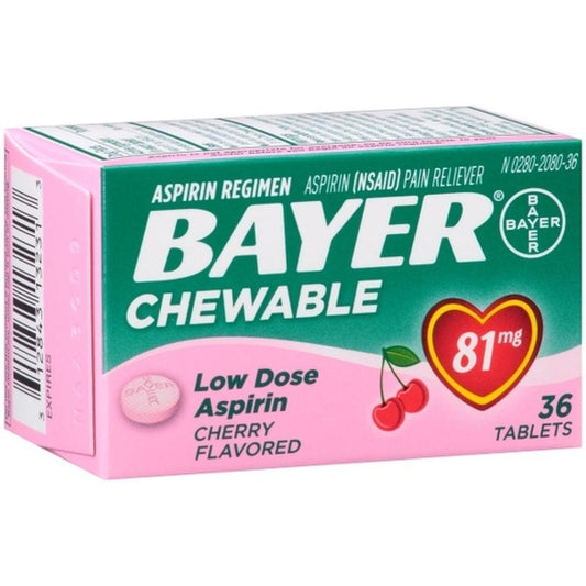 Bayer Aspirin 81 mg Chewable Tablets Cherry, 36 CT